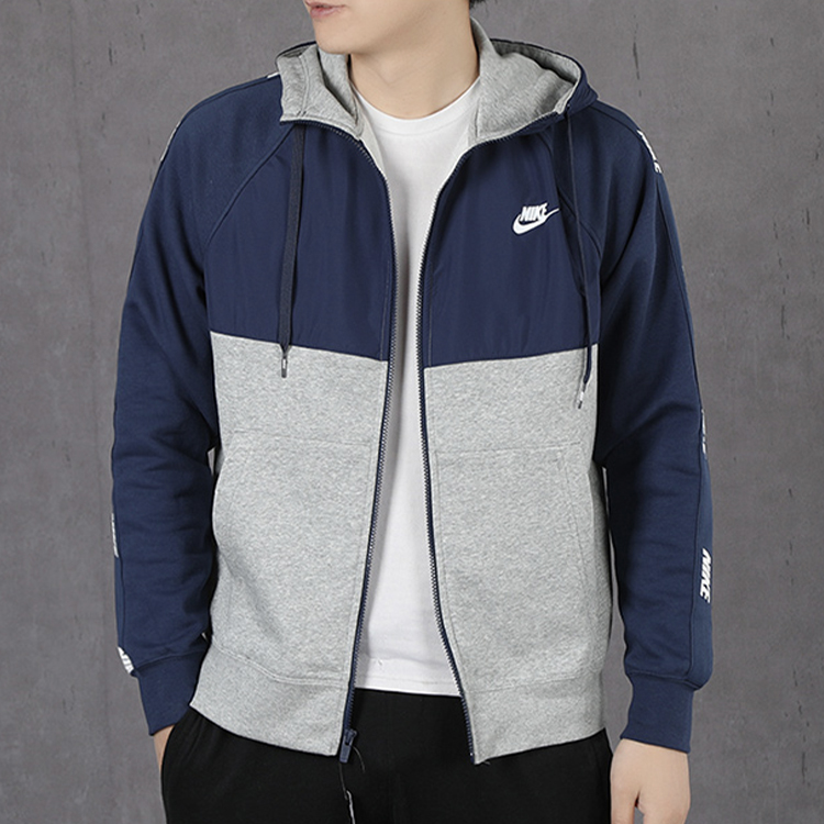 Мужская худи Nike As M Nsw Ce Hoodie Fz Bb Hybri (серо-синяя) — фото 3