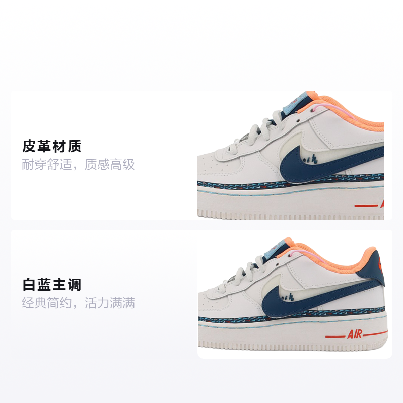 Кеды Nike Air Force 1 Mini Swoosh GS (белый / синий) — фото 2