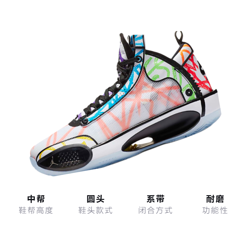 Категория: баскетбольные кроссовки Jordan × Zion Williamson Air Jordan 34 GS (белые с разноцветным рисунком) — 彩 — фото 3