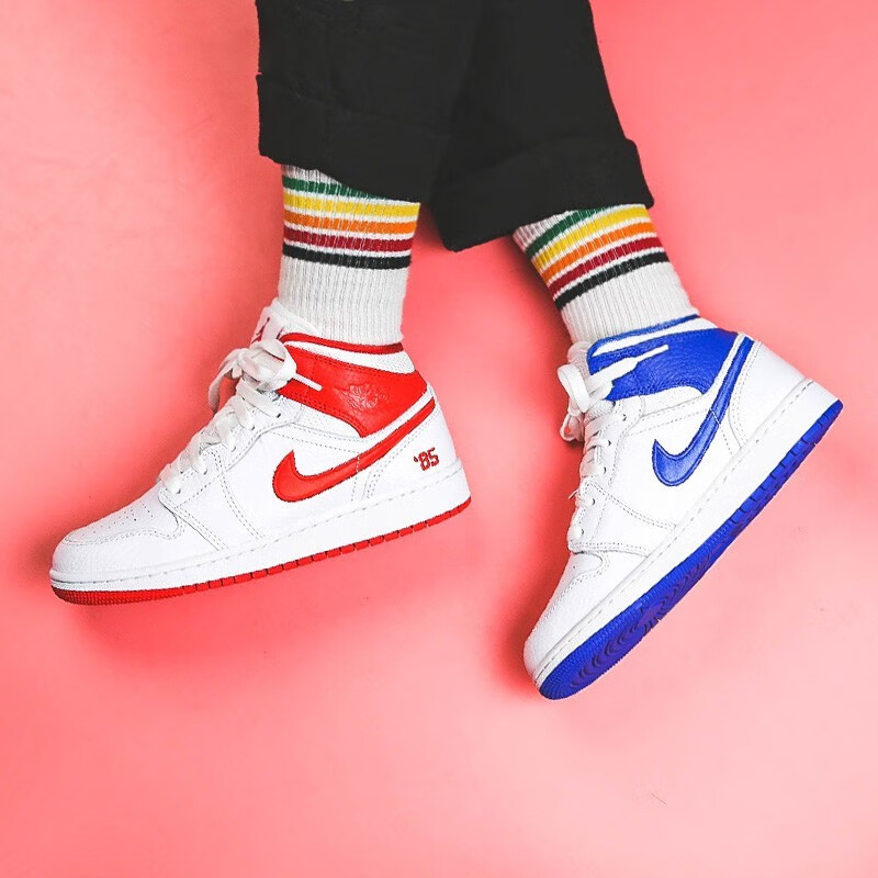 Кеды Jordan Air Jordan 1 Mid "85" (белые / красные / синие) — Белый / красный / синий — фото 9