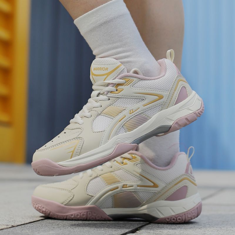 Warrior Cushioning Slip Resistant Cushioning Slip Resistant Low top Badminton Shoes Unisex Beige Purple Gold