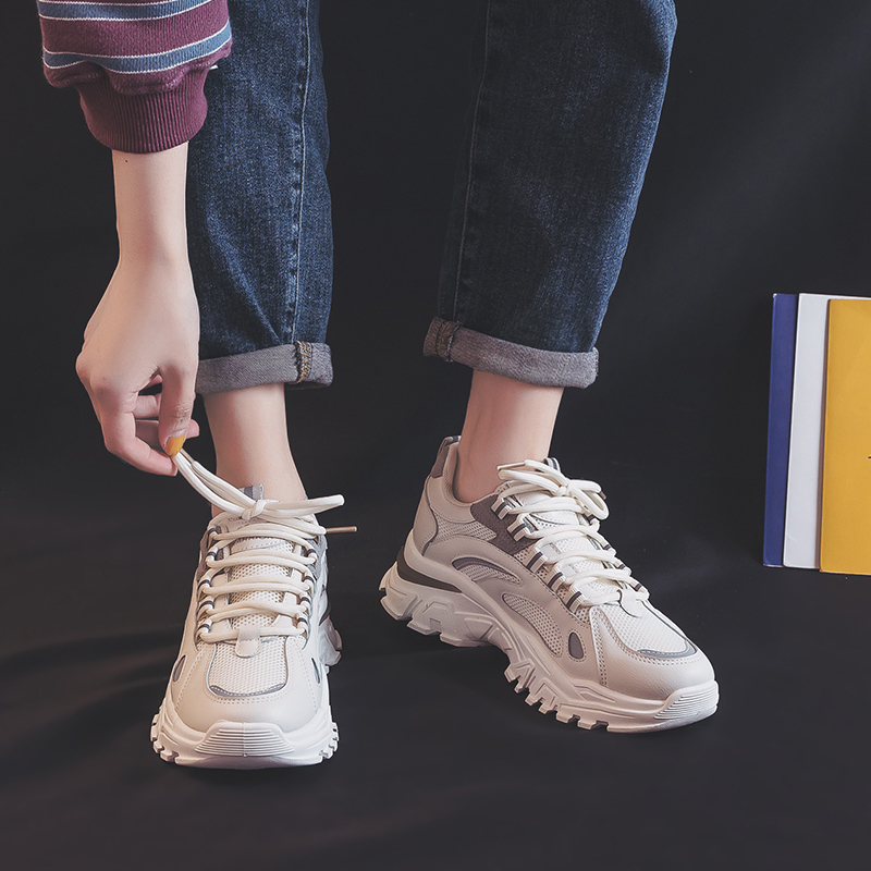 Warrior Athleisure Abrasion Resistant Low top Chunky Sneakers Unisex Beige Gray