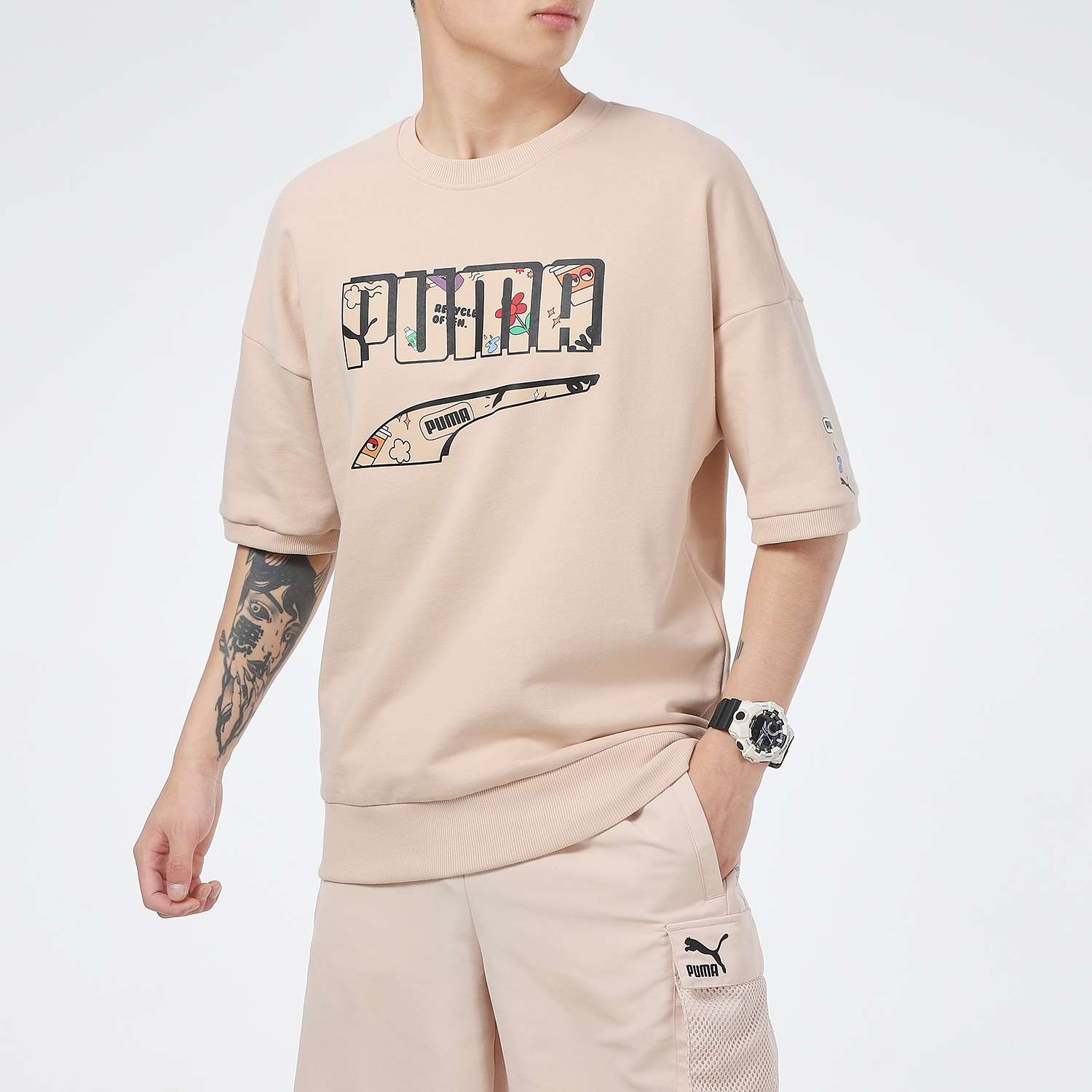 Мужская футболка PUMA с принтом (хаки) — фото 5