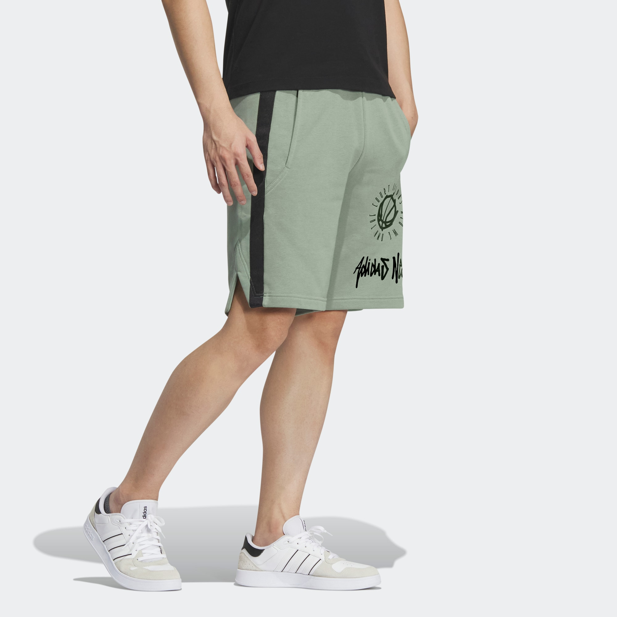 Adidas Neo Basketball Shorts Men’s Dusty Green Moderate Straight Fit Pants