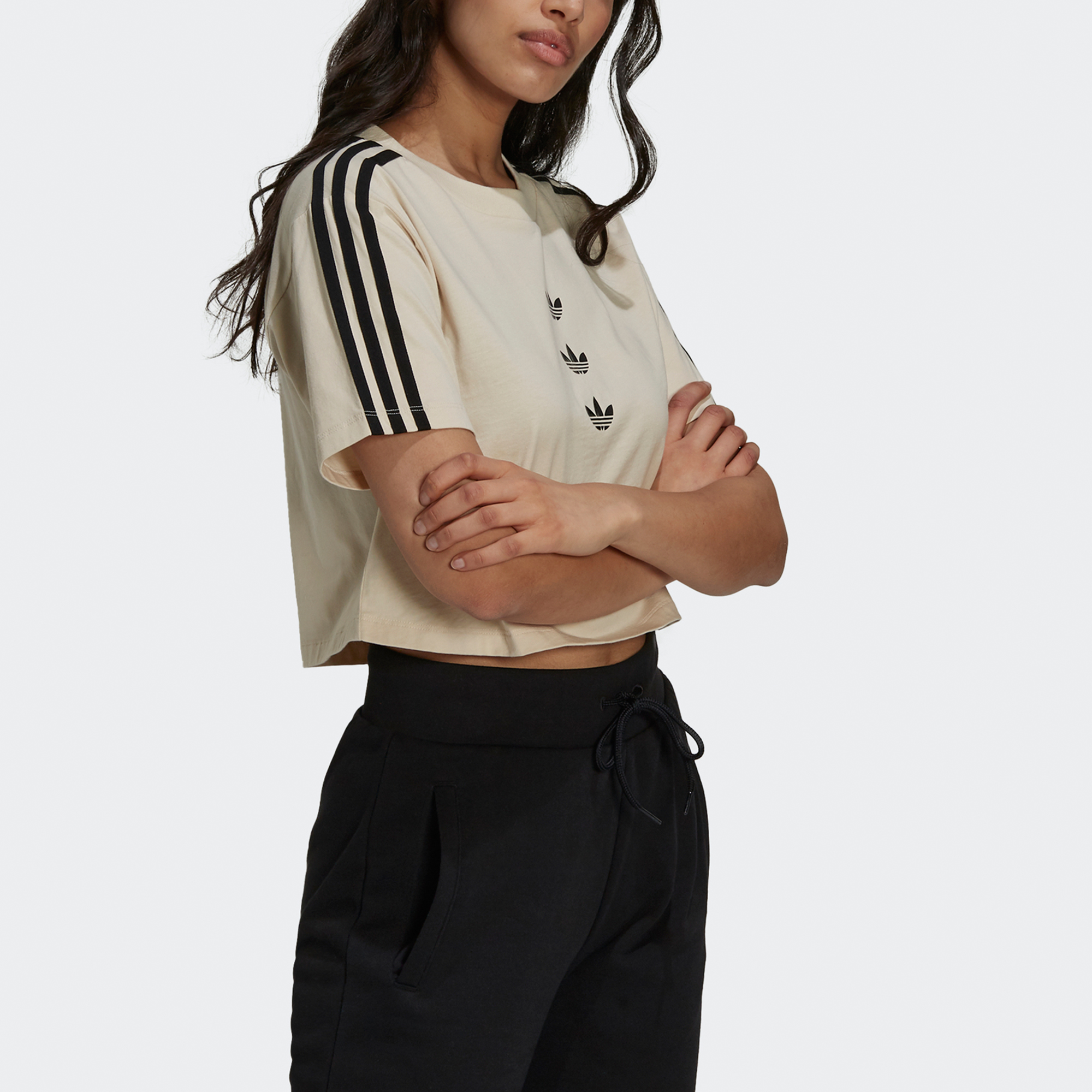 Женская футболка adidas originals logoT (бежево-белая) — фото 4