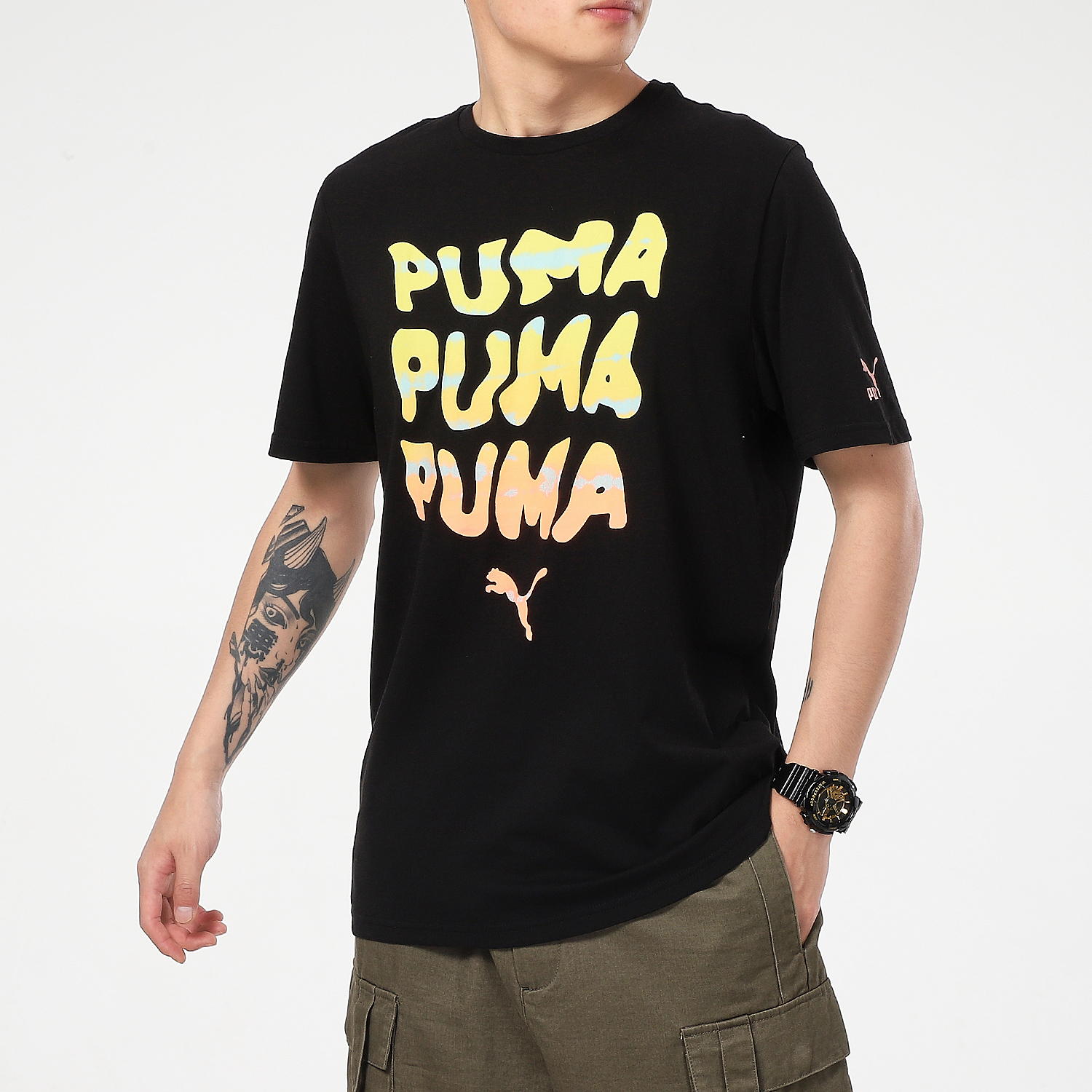 Мужская футболка PUMA LogoT (черная) — фото 4