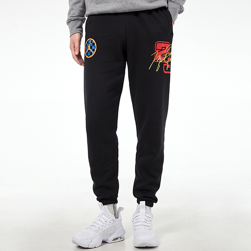 Jordan Air 23 Running Training Print Fleece Lined Foot Length Style Knitted Sweatpants Men’s Black