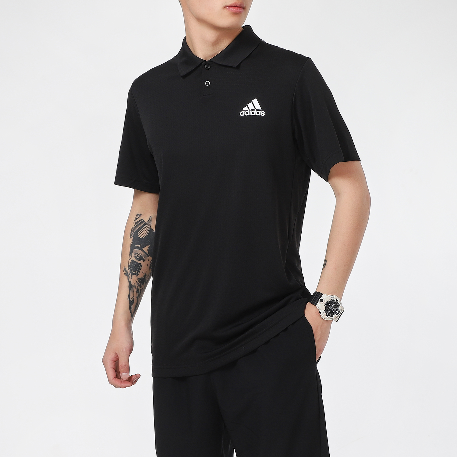 Мужская футболка-поло adidas (черная) — фото 5