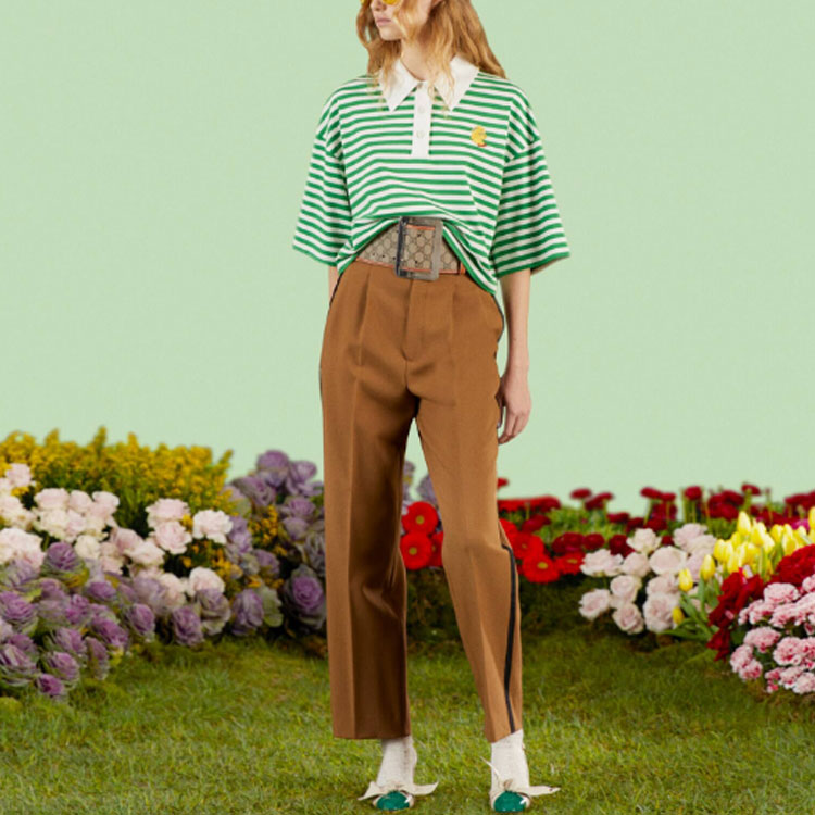 Женская футболка Gucci SS23 Logo Polo (зеленая) — фото 3