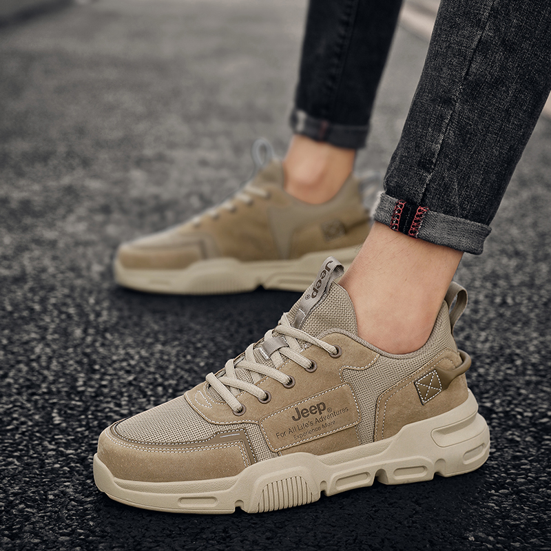 Jeep Cushioning Abrasion Resistant Lightweight Low top Skateboard Shoes Men's Khaki