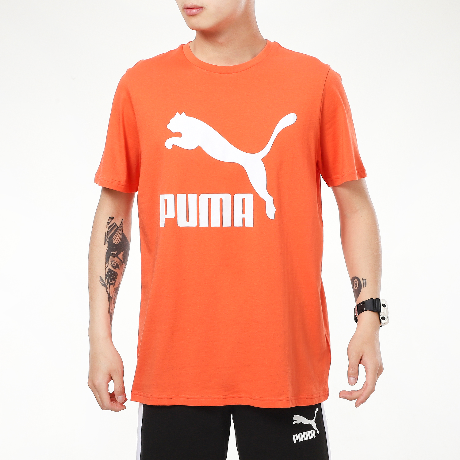 Мужская футболка PUMA Classics Logo (оранжевая) — фото 3