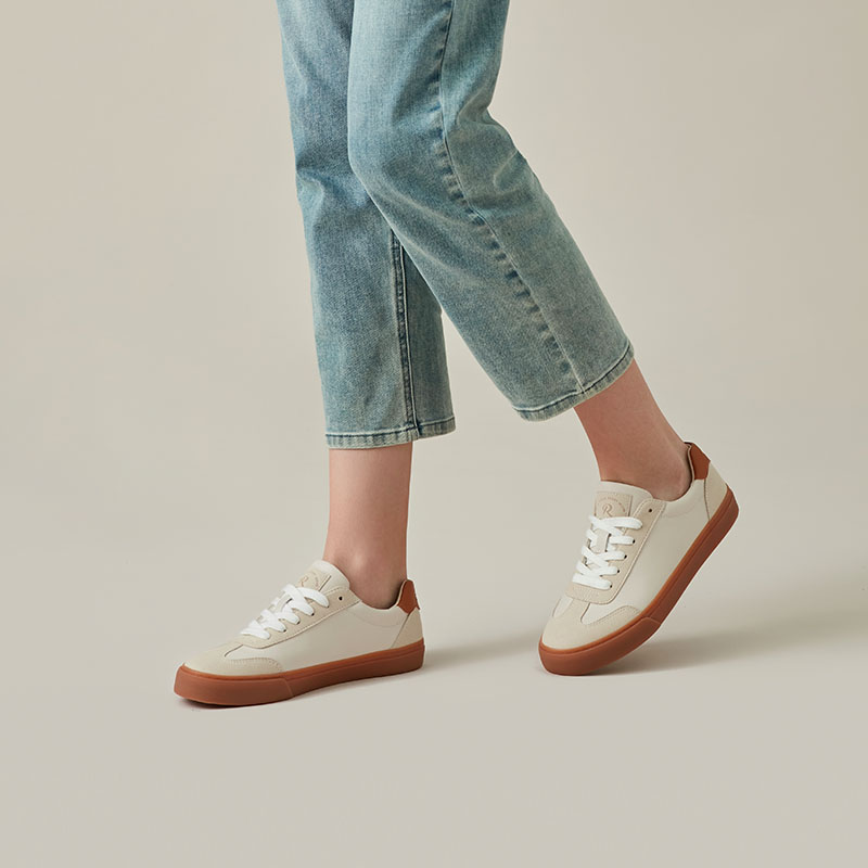 Rockfish Fungus Resistant Collection Microfiber Leather Low top Stylish Skateboarding Shoes Women's White Beige