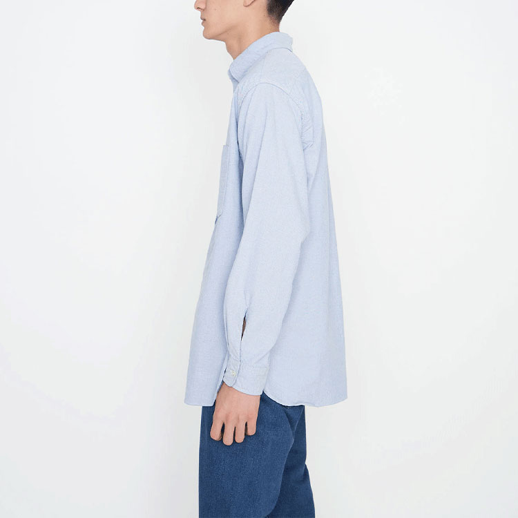 Рубашка nanamica FW21 Button Down Wind Shirt (синяя) — фото 7
