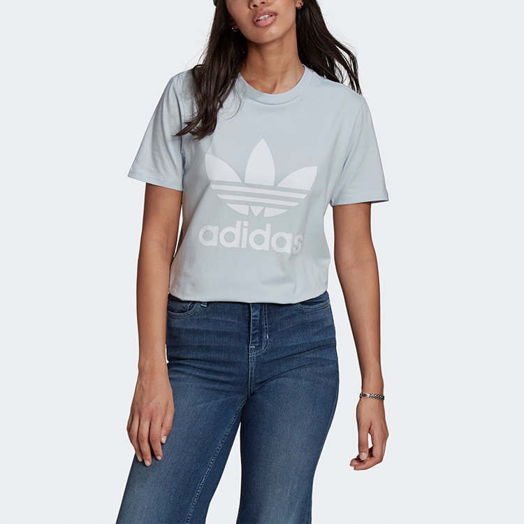 Женская футболка adidas originals Trefoil Tee Logo (светло-синяя) — фото 2