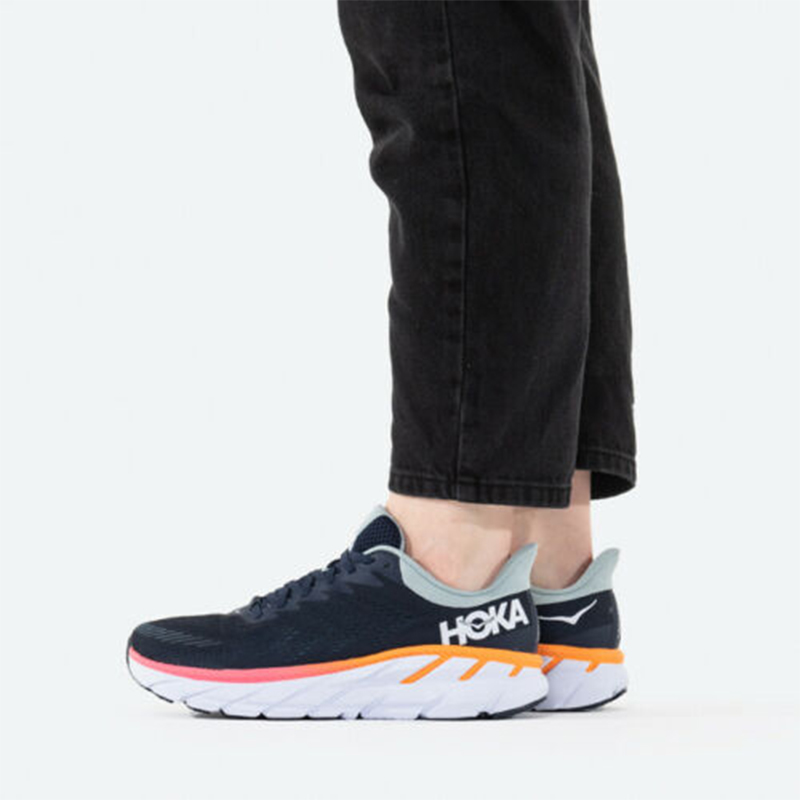 Женские кроссовки HOKA ONE Clifton 7 (сине-оранжевые) — Синий / оранжевый — фото 5