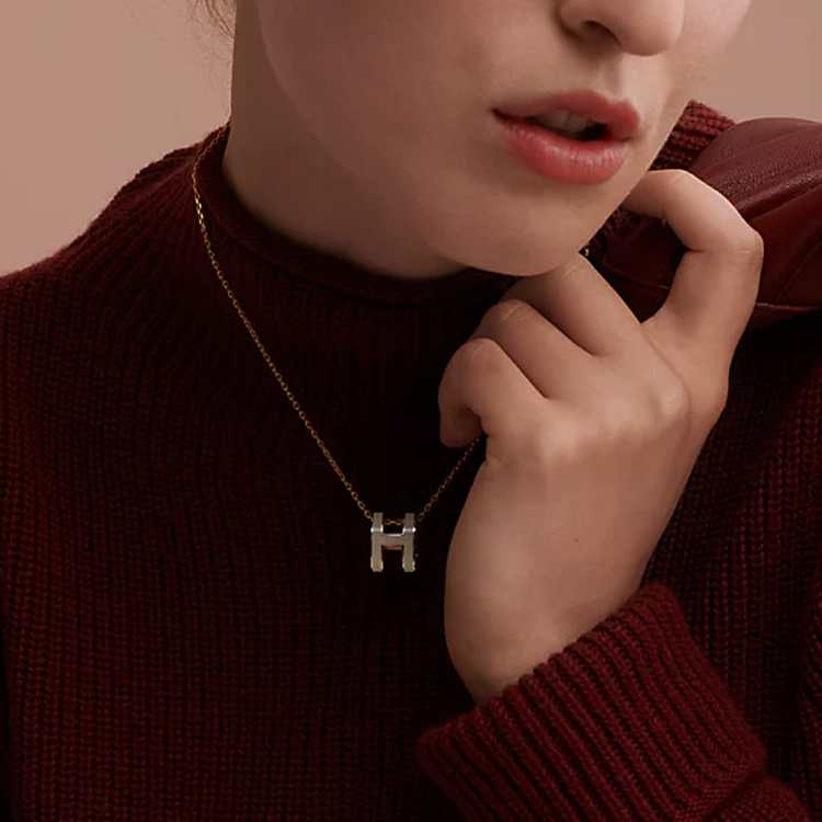 Женское ожерелье Hermes Pop H (бело-розовое золото) — фото 5