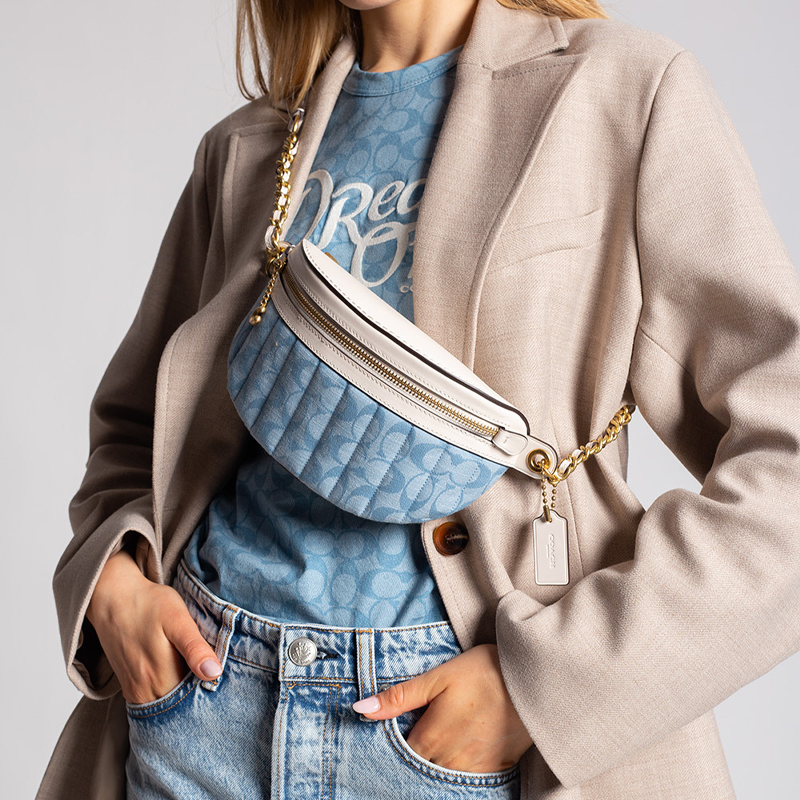 Женская сумка COACH Chain Chambray (бело-синий) — фото 4