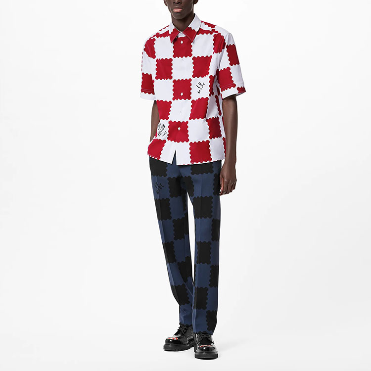 Мужская рубашка Louis Vuitton x NIGO2 (красно-белая) — фото 2