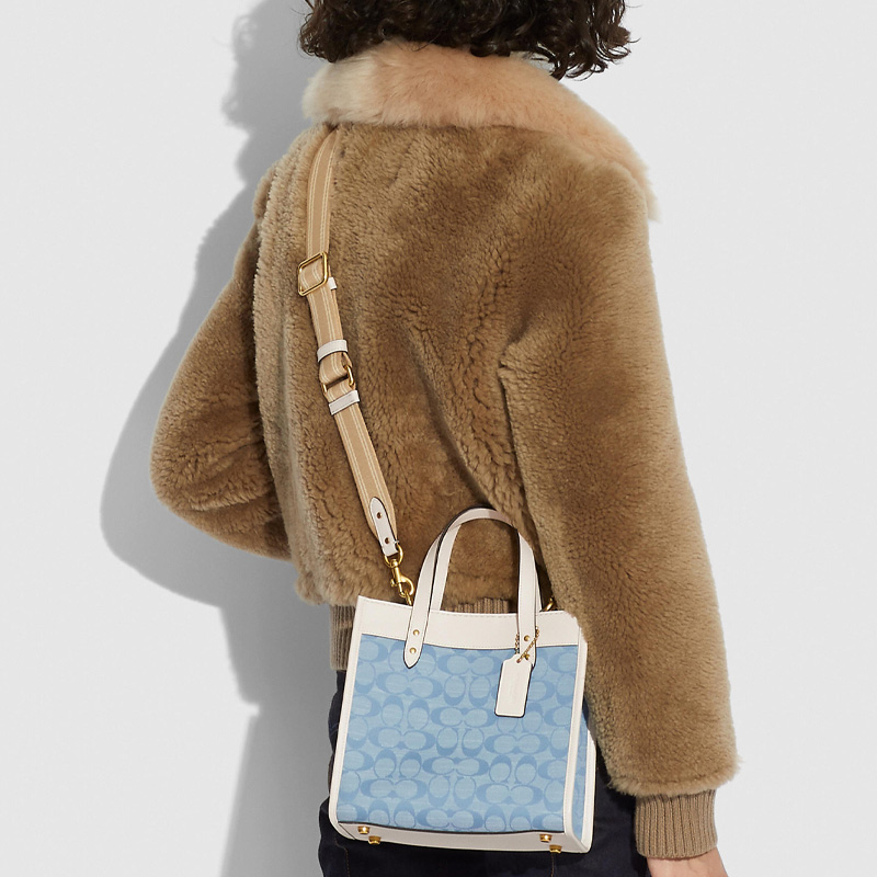 Женская сумка COACH Field 22 Chambray (голубовато-белая) — фото 5