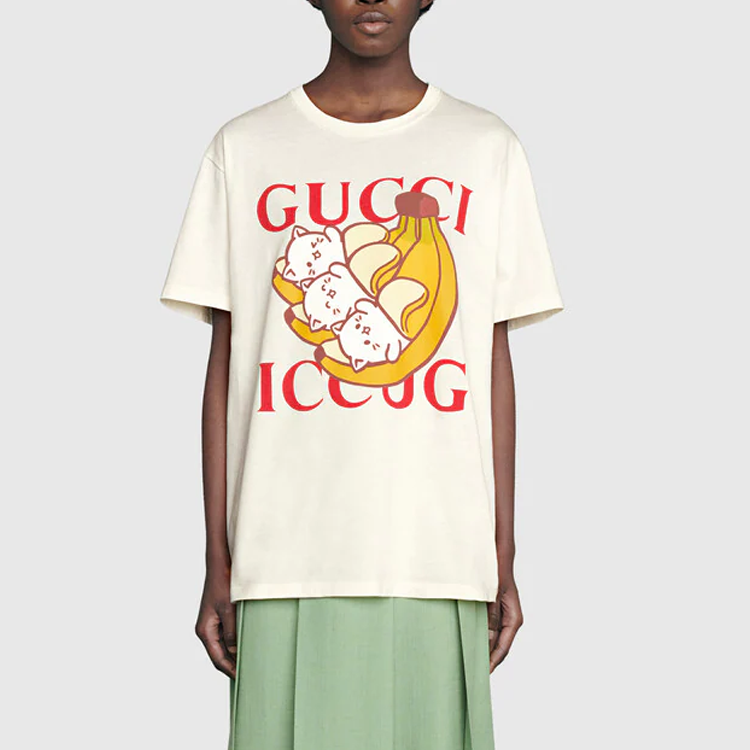 Женская футболка Gucci x Bananya Logo T (белая) — фото 4