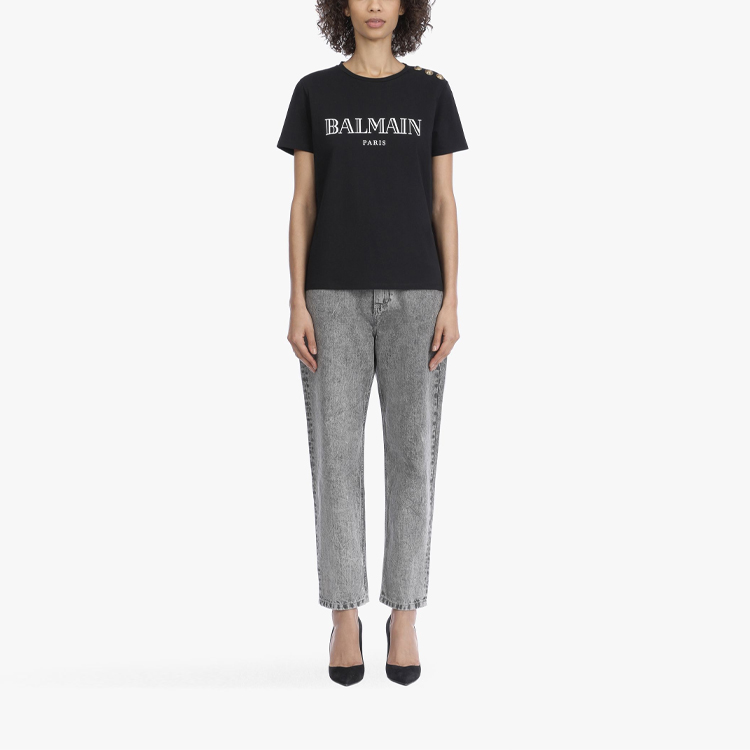 Женская футболка BALMAIN UF11350-I367-EAB (черная) — фото 2