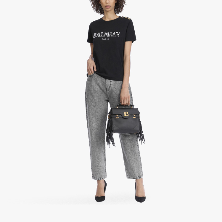 Женская футболка BALMAIN UF11350-I367-EAB (черная) — фото 3