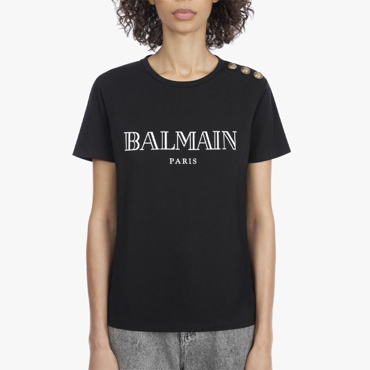 Женская футболка BALMAIN UF11350-I367-EAB (черная) — фото 6
