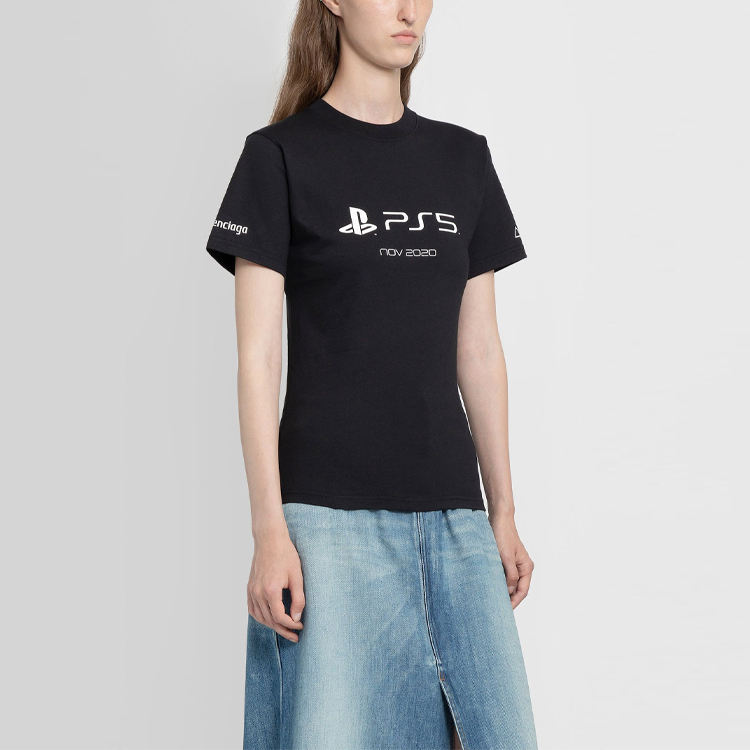 Женская футболка Balenciaga 661705TKVF31070 (черная) — Черный — фото 5