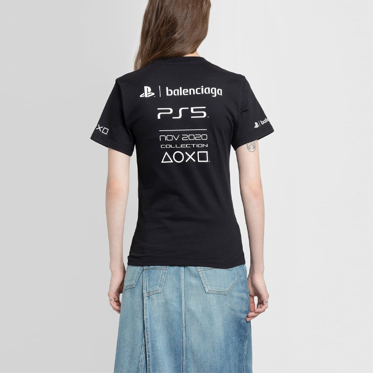 Женская футболка Balenciaga 661705TKVF31070 (черная) — Черный — фото 4