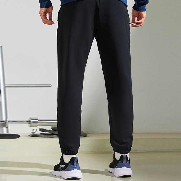 Li Ning Solid Color Elastic Cuff Fleece Lined Sports Pants Men’s Black
