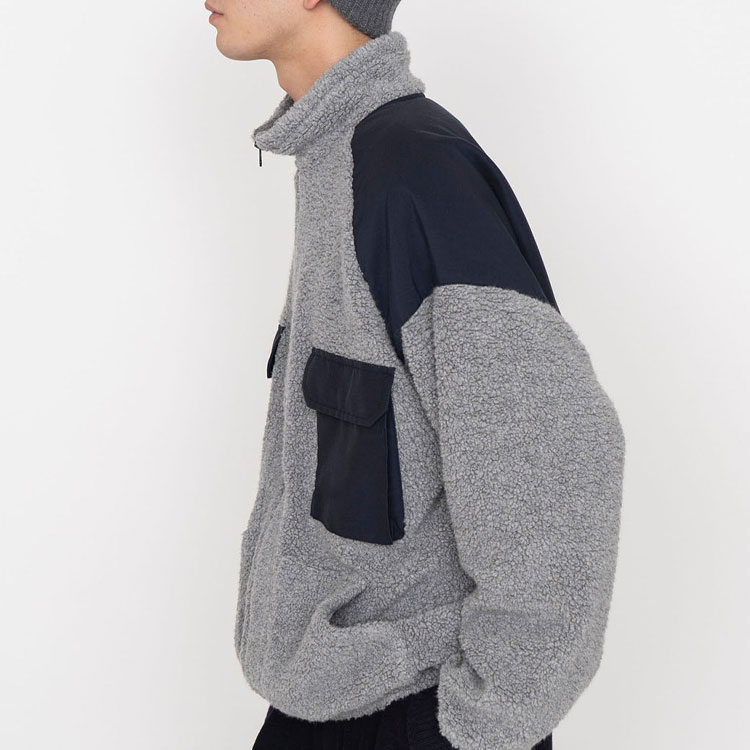 Куртка nanamica FW22 Vintage Wool Fleece Jacket (бежево-синяя) — фото 4