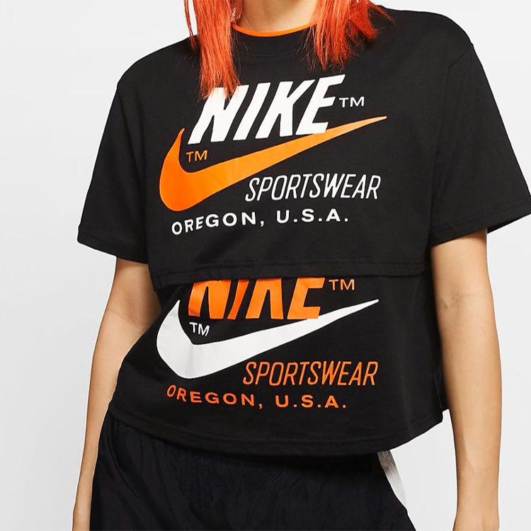 Женская футболка Nike Double Logo (черная) — фото 3