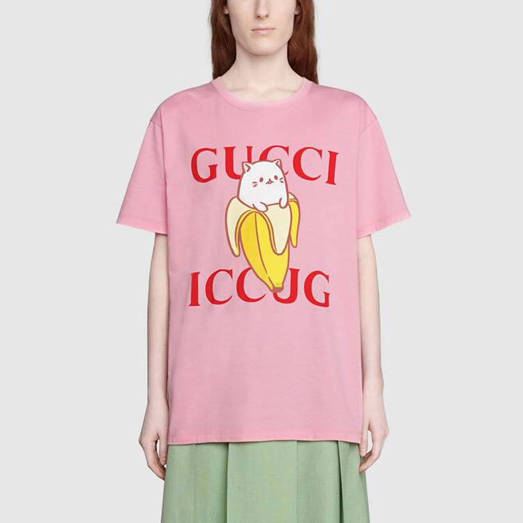 Женская футболка Gucci x Bananya (розовая) — фото 3