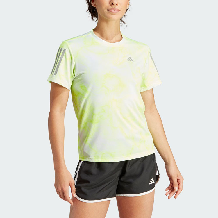 Adidas ALLOVER PRINT Running T Shirts Women’s Bright Lemon Crew Neck Moderate Straight Fit