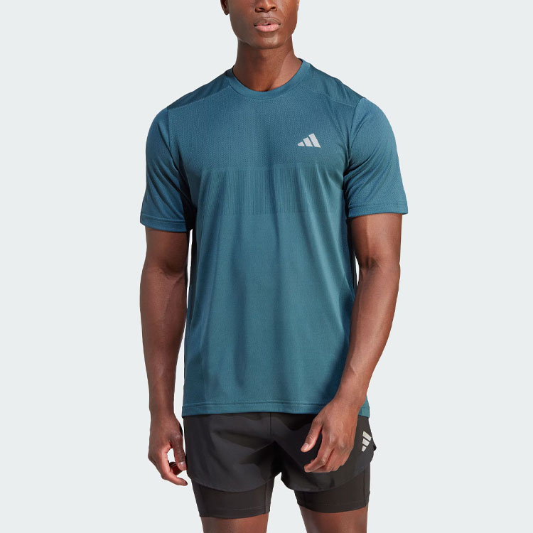 Adidas Ultimate Running T Shirts Men’s Arctic Ocean Blue Crew Neck Moderate Straight Fit