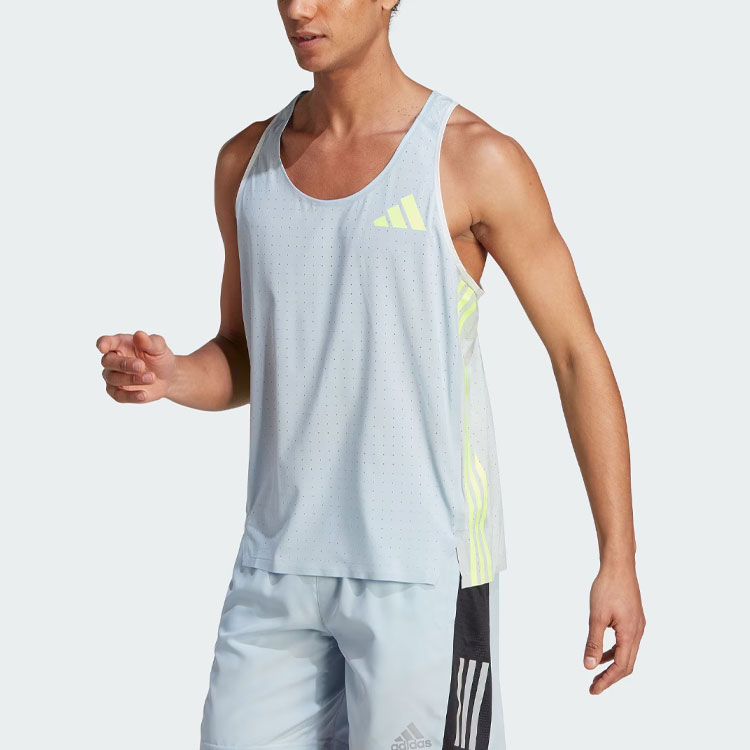 Adidas Running Tank Tops Men’s Blue Gray Crew Neck Moderate Straight Fit