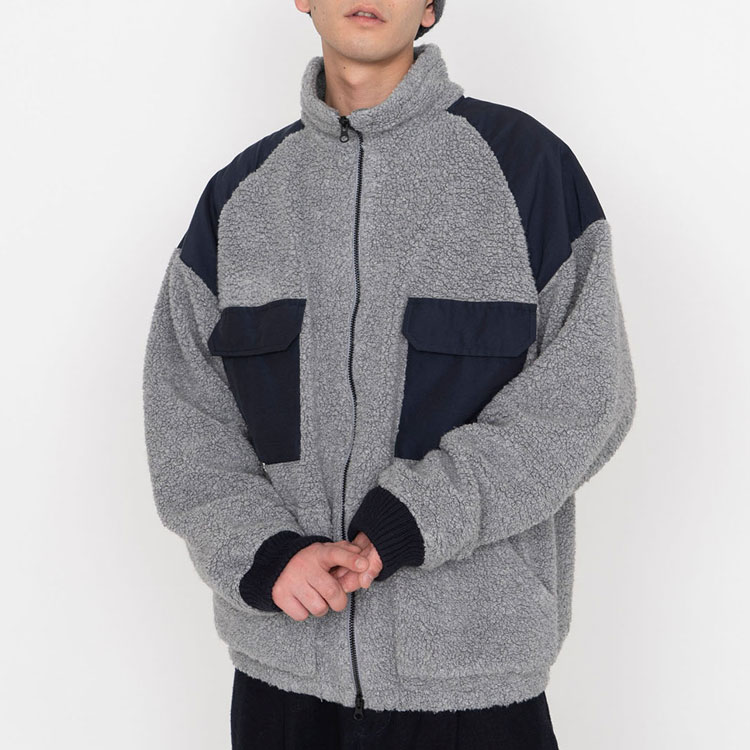 Куртка nanamica FW22 Vintage Wool Fleece Jacket (бежево-синяя) — фото 3