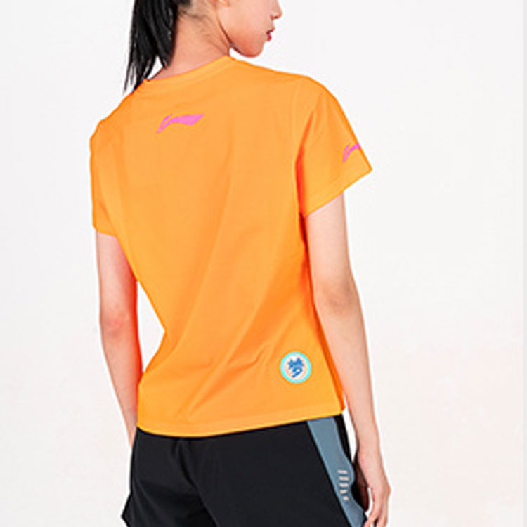 Li Ning Table Tennis Clothing Women’s Fluorescent Sweet Orange Crew Neck Moderate