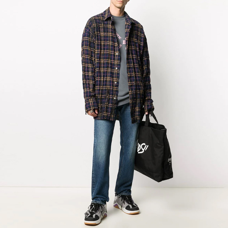 Мужская рубашка PALM Angels SS21 Logo Plaid Shirt (темно-синяя) — фото 2