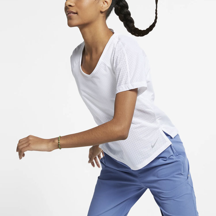 Женская футболка Nike Breathe Miler (белая) — фото 6