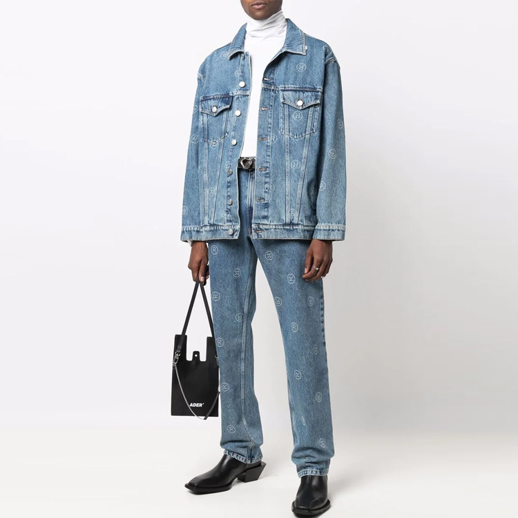 Мужская куртка Martine Rose Logo Denim Jacket (синяя) — фото 4