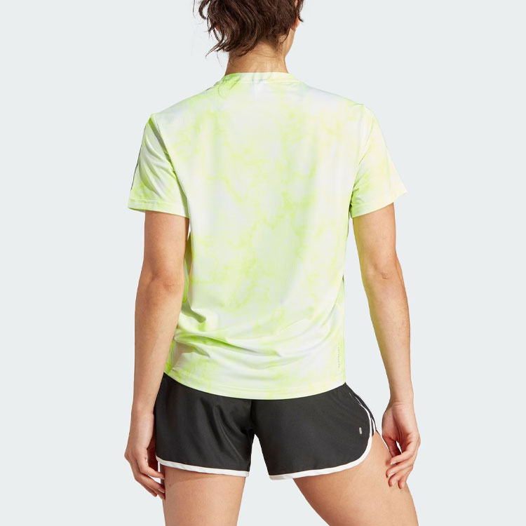 Adidas ALLOVER PRINT Running T Shirts Women’s Bright Lemon Crew Neck Moderate Straight Fit