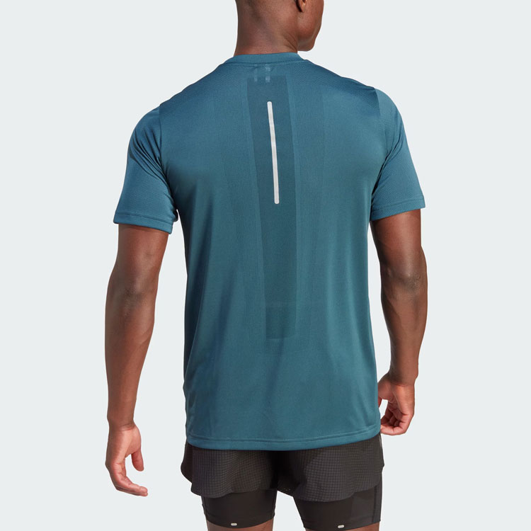 Adidas Ultimate Running T Shirts Men’s Arctic Ocean Blue Crew Neck Moderate Straight Fit