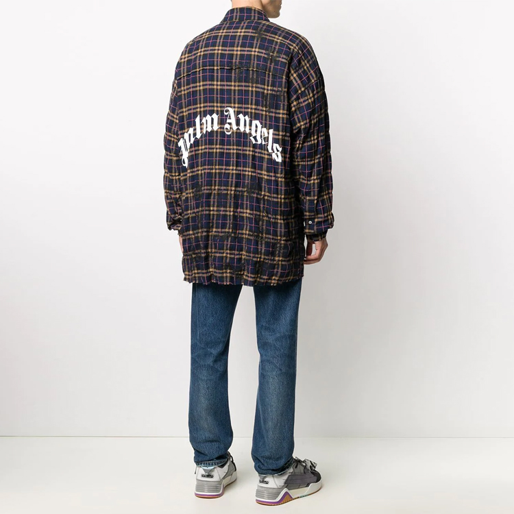 Мужская рубашка PALM Angels SS21 Logo Plaid Shirt (темно-синяя) — фото 3