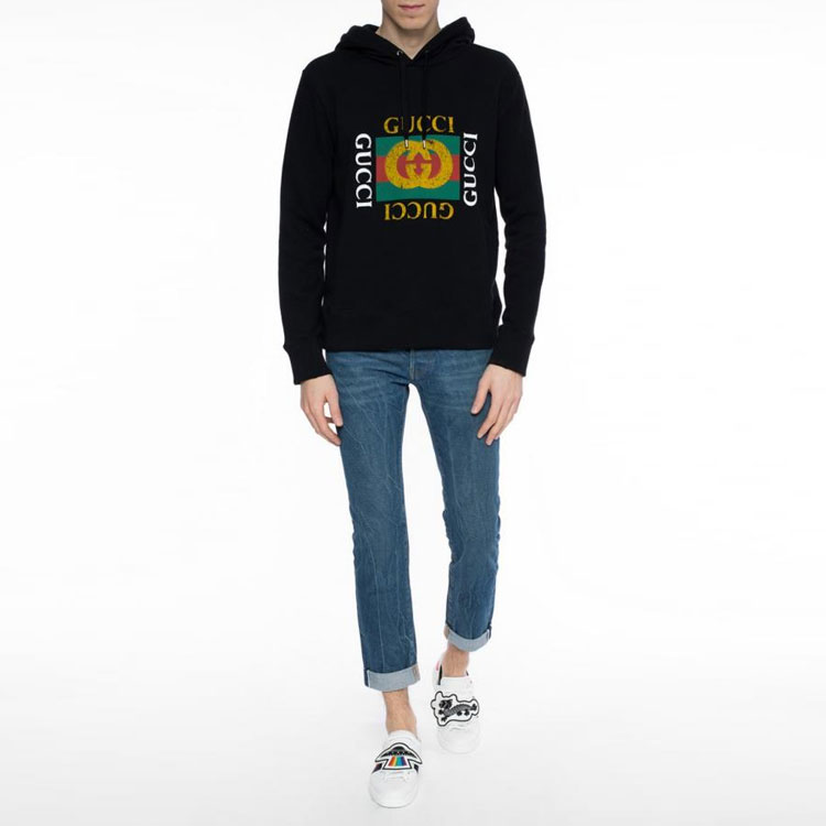 Мужское худи Gucci Logo Print (черное) — фото 4
