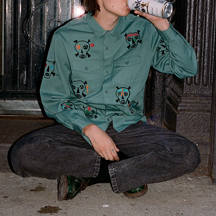 Рубашка Supreme SS21 Week7 Clayton Patterson Skulls Embroidered Work Shirt (многоцветный) — фото 3
