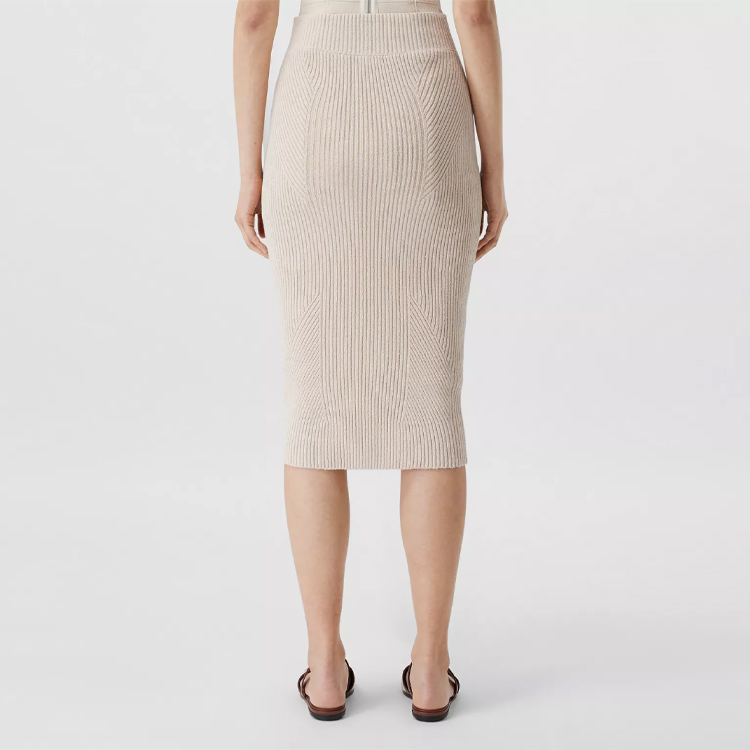 Женская юбка Burberry Ribbed Pencil Skirt (бежевая) — фото 6