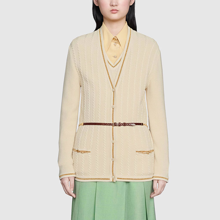 Женский кардиган Gucci Double G Chain Wool Cardigan (белый) — фото 4