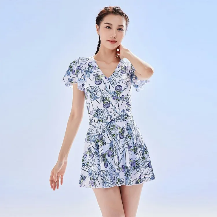 ZOKE Swim Dresses & Skirts Women's White Base Purple Yellow Flower