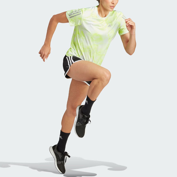 Adidas ALLOVER PRINT Running T Shirts Women’s Bright Lemon Crew Neck Moderate Straight Fit